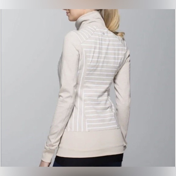 Lululemon Nice Asana Jacket Deauville Stripe Heathered Cashew White - Size: 6 - Picture 2 of 11